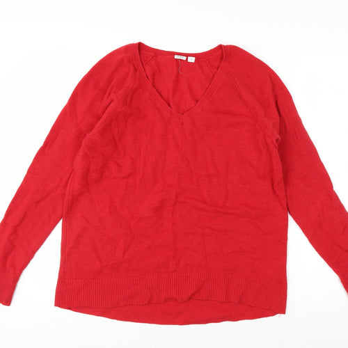 GAP Women's Red V-Neck Long Sleeve Wool Blend Jumper Size M