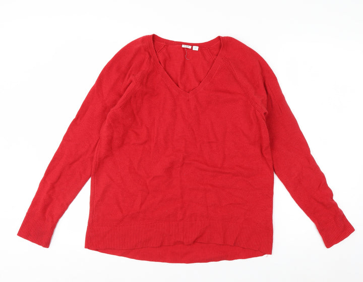 GAP Women's Red V-Neck Long Sleeve Wool Blend Jumper Size M