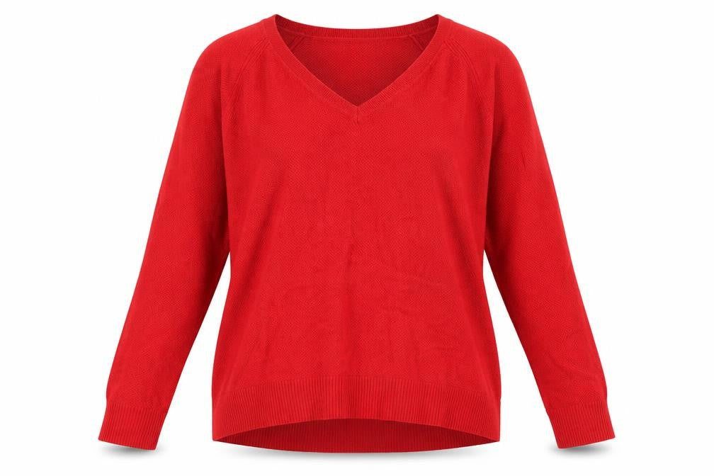 Gap Women's Red V-Neck Long Sleeve Wool Blend Jumper Size M