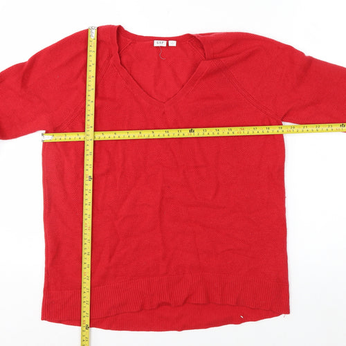 GAP Women's Red V-Neck Long Sleeve Wool Blend Jumper Size M