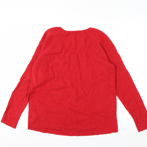 GAP Women's Red V-Neck Long Sleeve Wool Blend Jumper Size M
