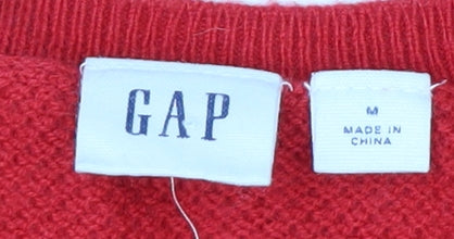GAP Women's Red V-Neck Long Sleeve Wool Blend Jumper Size M