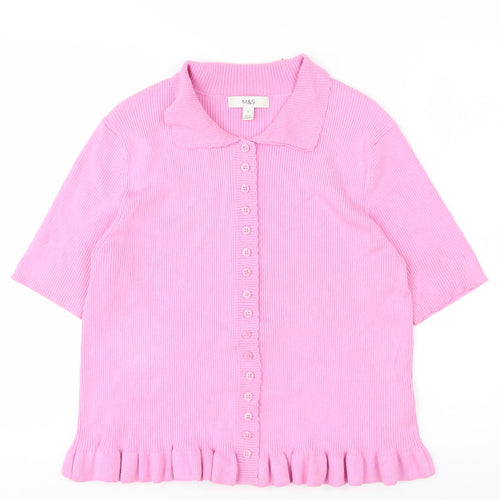 Marks and Spencer Women’s Pink Collared Short Sleeve Cardigan L