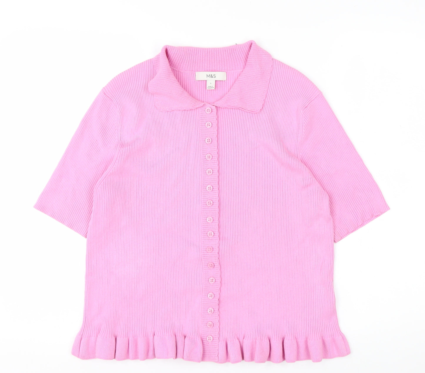 Marks and Spencer Women’s Pink Collared Short Sleeve Cardigan L