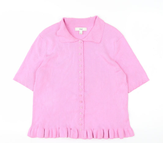Marks and Spencer Women’s Pink Collared Short Sleeve Cardigan L
