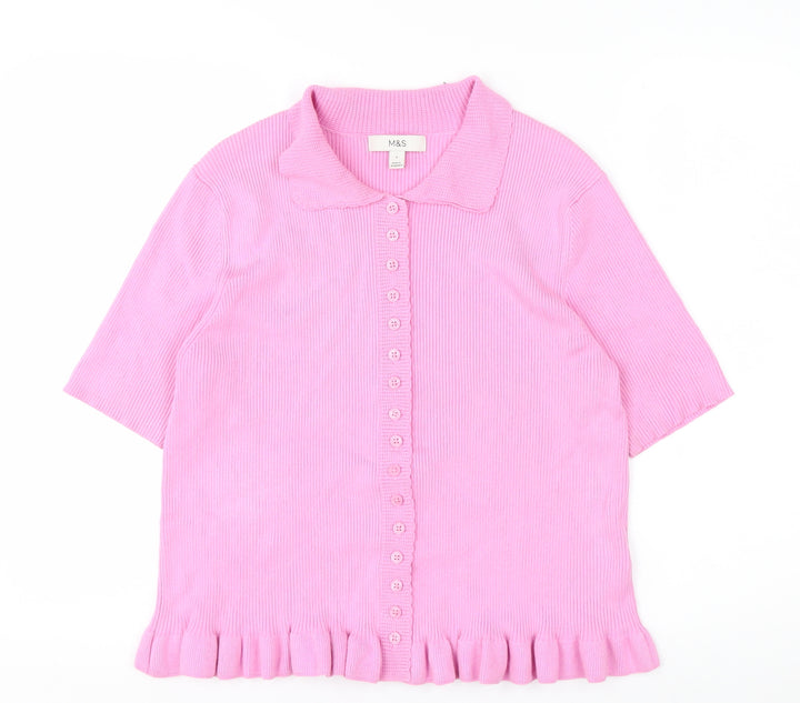 Marks and Spencer Women’s Pink Collared Short Sleeve Cardigan L