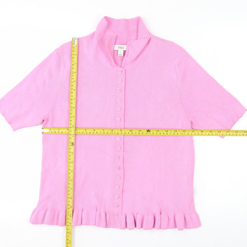 Marks and Spencer Women’s Pink Collared Short Sleeve Cardigan L