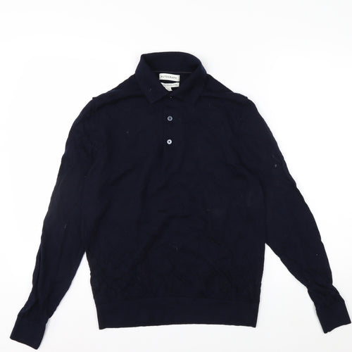 Marks and Spencer Men’s Blue Merino Wool Collared Henley Jumper M