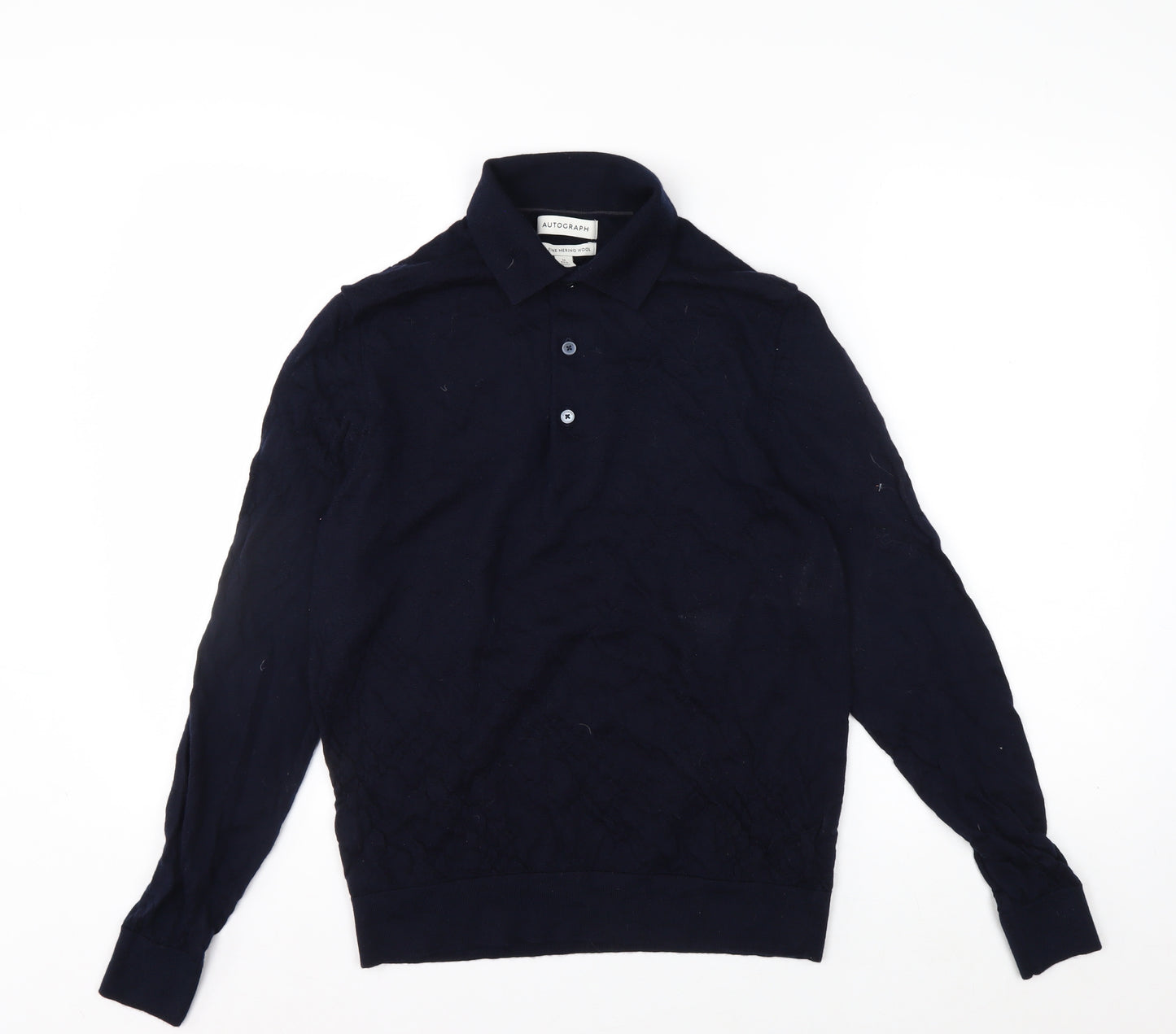 Marks and Spencer Men’s Blue Merino Wool Collared Henley Jumper M