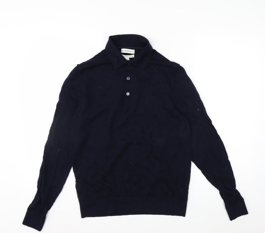 Marks and Spencer Men’s Blue Merino Wool Collared Henley Jumper M