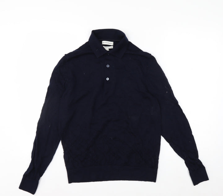 Marks and Spencer Men’s Blue Merino Wool Collared Henley Jumper M