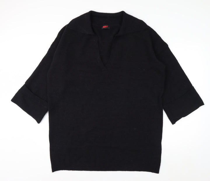 MissPap Women's Black V-Neck Knit Pullover Jumper M 3/4 Sleeve