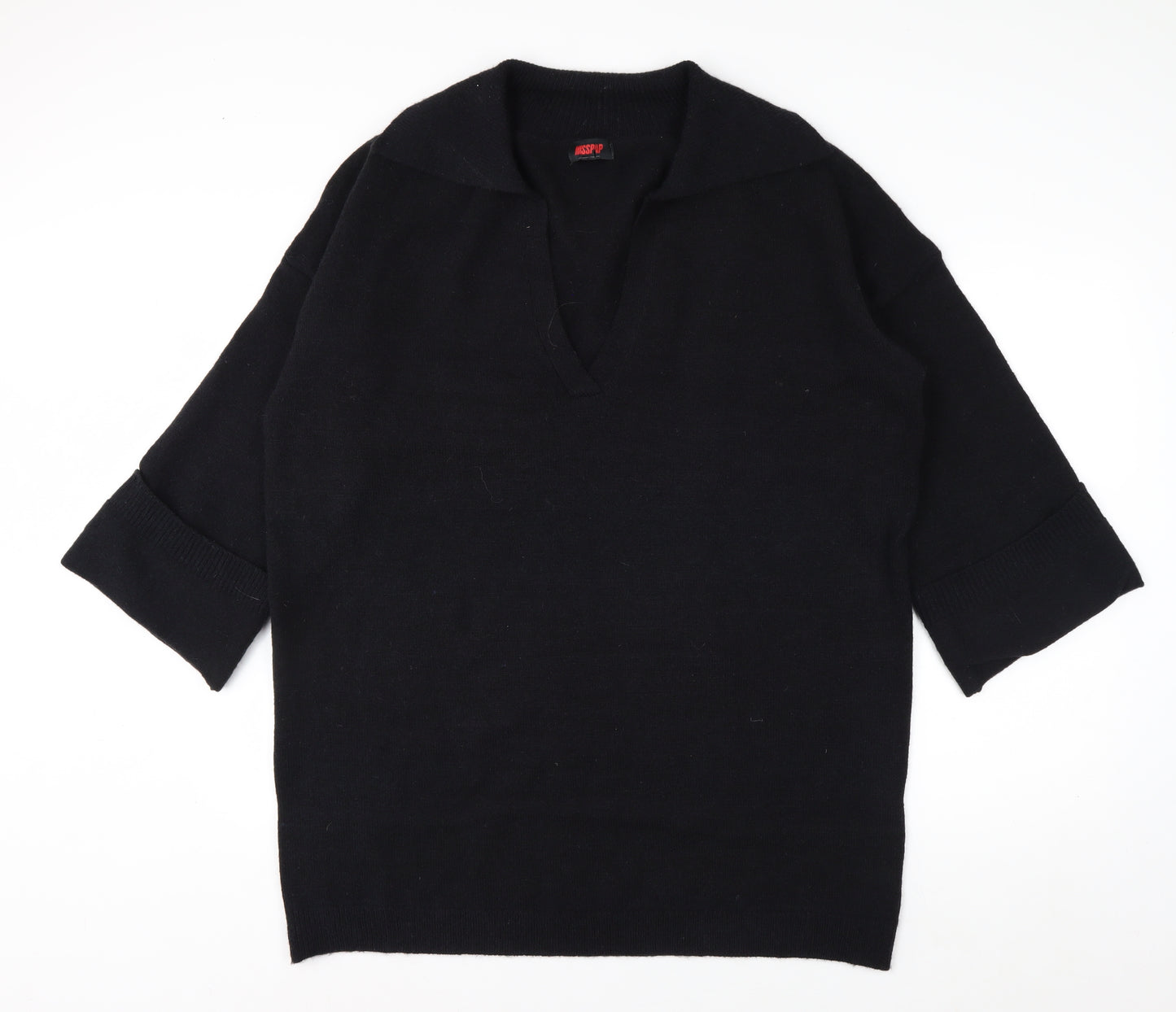 MissPap Women's Black V-Neck Knit Pullover Jumper M 3/4 Sleeve