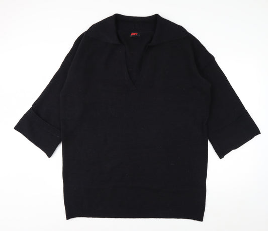 MissPap Women's Black V-Neck Knit Pullover Jumper M 3/4 Sleeve