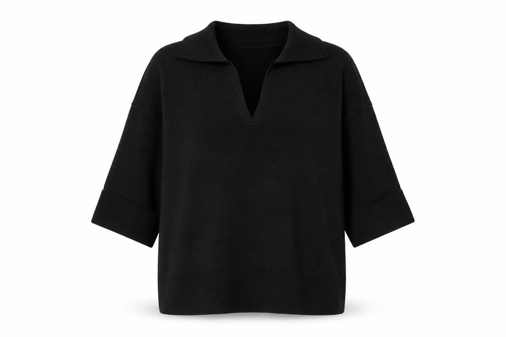 Front view of MissPap Women's Black V-Neck Knit jumper M 3/4 Sleeve