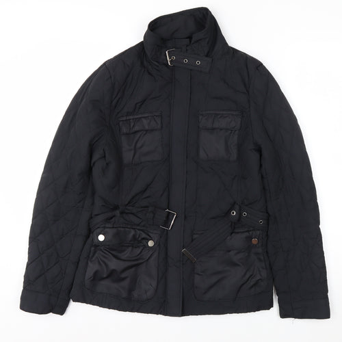 H&M Womens Black Quilted Belted Mid-Length Jacket Size 10