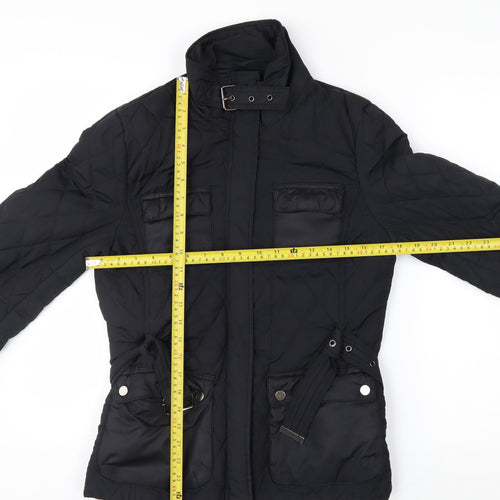 H&M Womens Black Quilted Belted Mid-Length Jacket Size 10