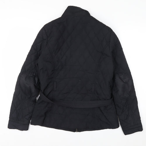 H&M Womens Black Quilted Belted Mid-Length Jacket Size 10