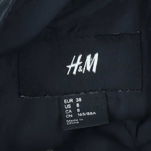 H&M Womens Black Quilted Belted Mid-Length Jacket Size 10