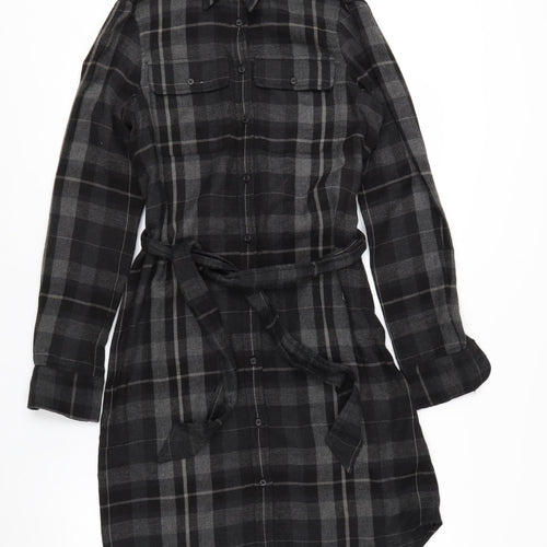 Ralph Lauren Women Black Plaid Cotton Belted Shirt Dress Size 2
