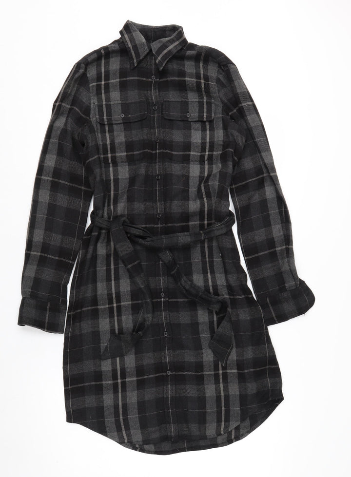 Ralph Lauren Women Black Plaid Cotton Belted Shirt Dress Size 2
