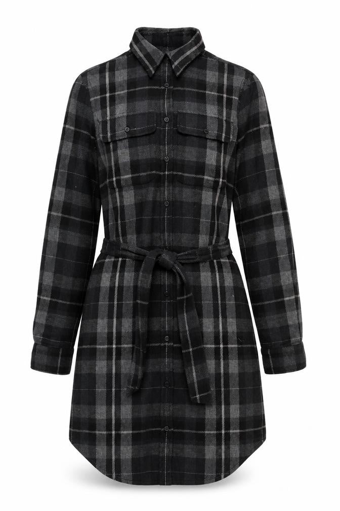 Ralph Lauren Women Black Plaid Cotton Belted Shirt Dress Size 2