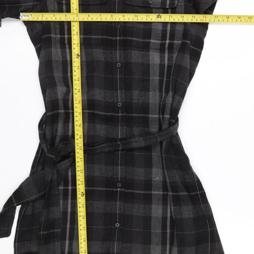 Ralph Lauren Women Black Plaid Cotton Belted Shirt Dress Size 2