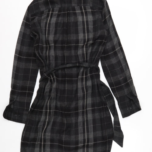 Ralph Lauren Women Black Plaid Cotton Belted Shirt Dress Size 2