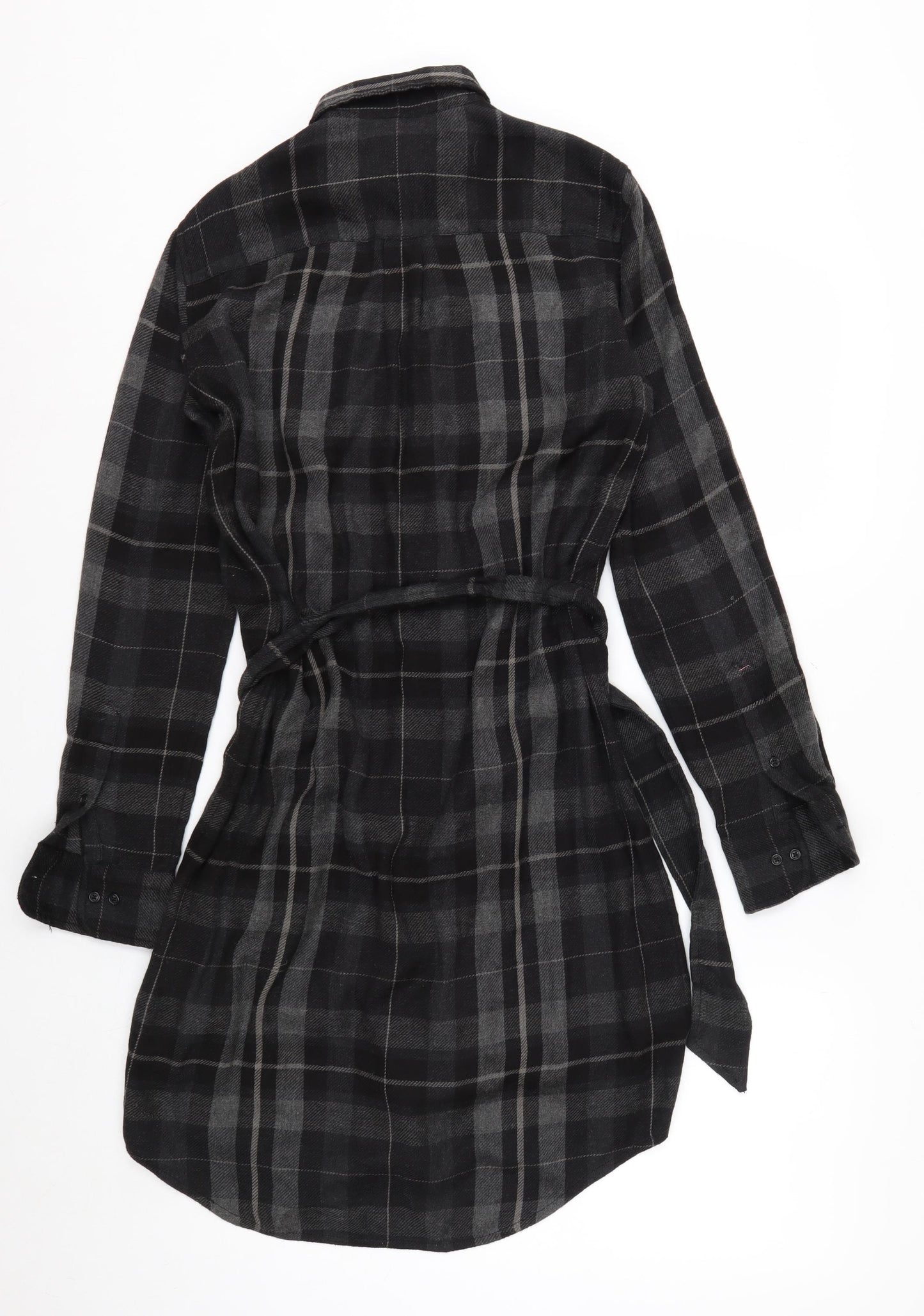 Ralph Lauren Women Black Plaid Cotton Belted Shirt Dress Size 2