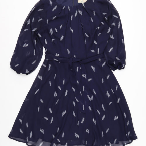 Billie & Blossom Petite Blue Feather Print Fit & Flare Dress Size 10