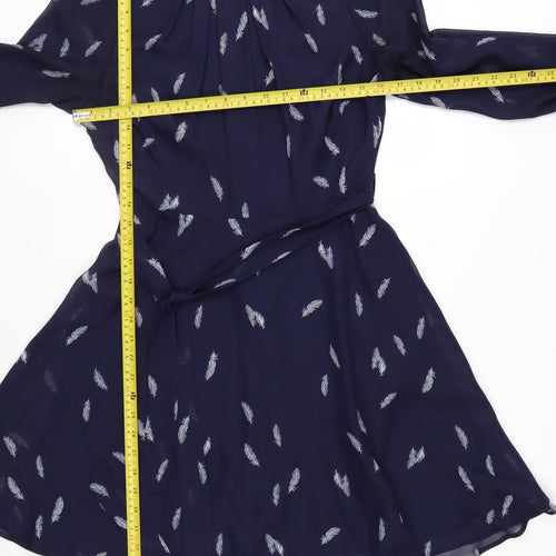 Billie & Blossom Petite Blue Feather Print Fit & Flare Dress Size 10