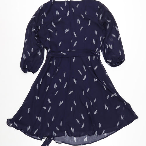 Billie & Blossom Petite Blue Feather Print Fit & Flare Dress Size 10