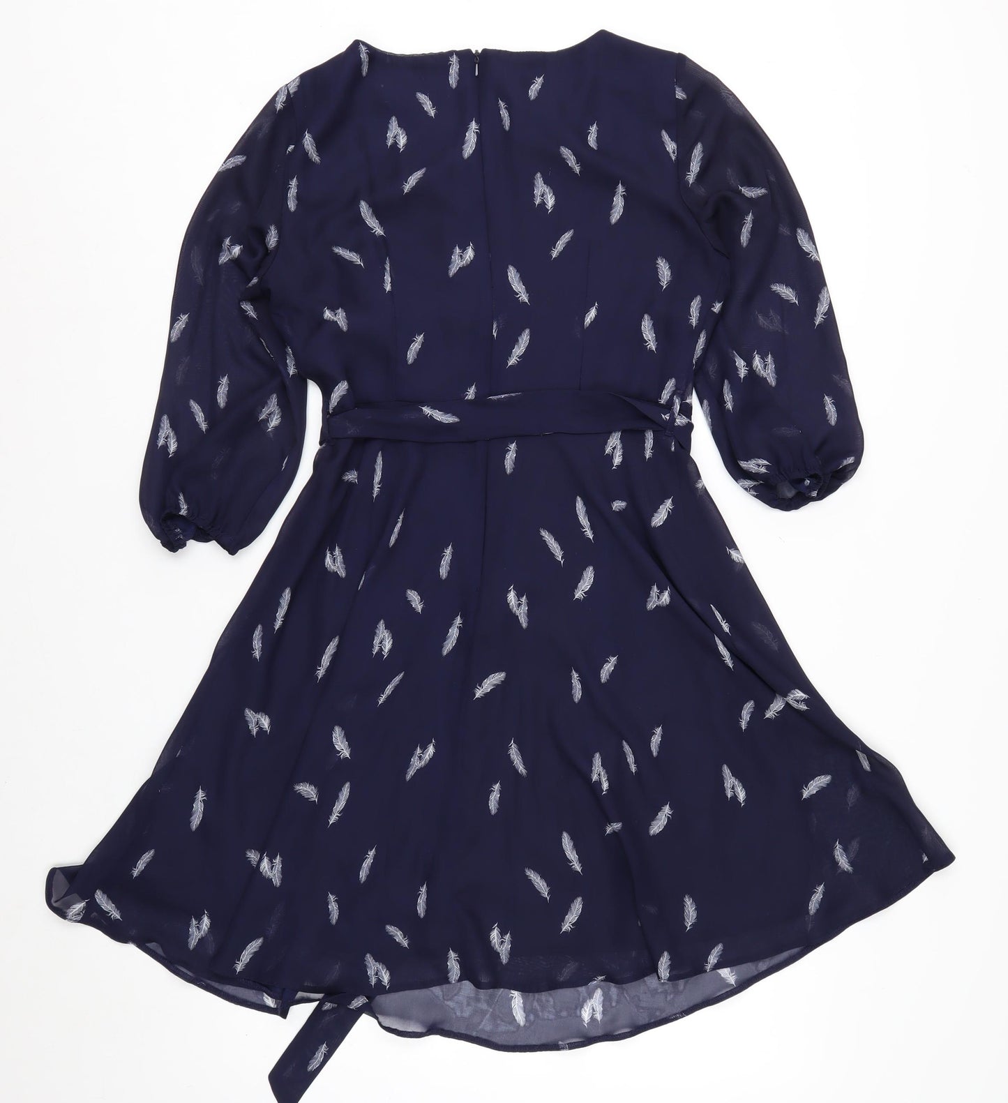 Billie & Blossom Petite Blue Feather Print Fit & Flare Dress Size 10