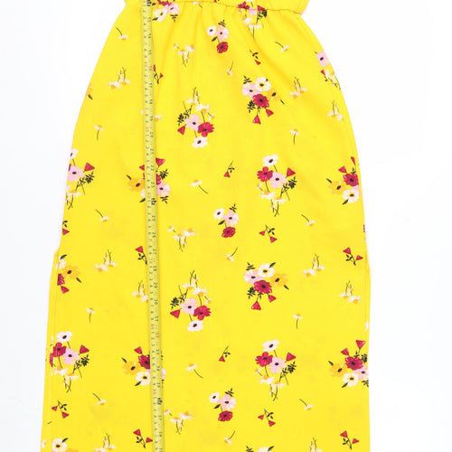 H&M Women Yellow Floral Midi Slip Dress Size 4