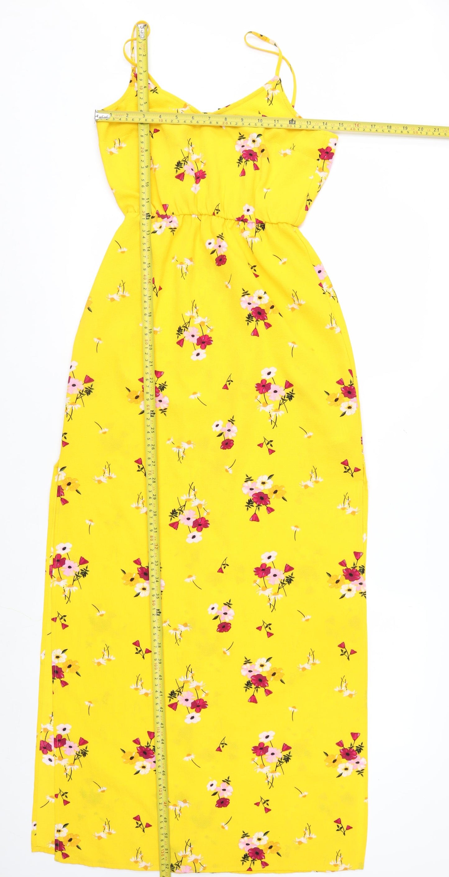 H&M Women Yellow Floral Midi Slip Dress Size 4