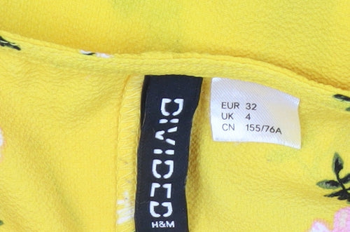 H&M Women Yellow Floral Midi Slip Dress Size 4