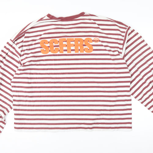 Scuffers Men's Red White Striped Long Sleeve Cotton Top 2XL Relaxed Fit