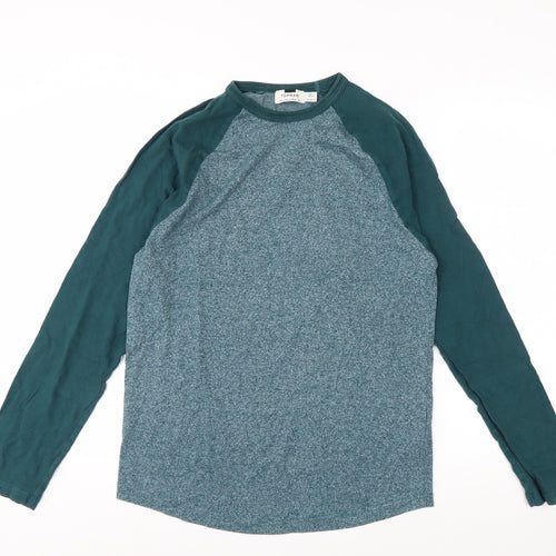 Topman Men's Blue Long Sleeve Colourblock Casual T-Shirt Size S