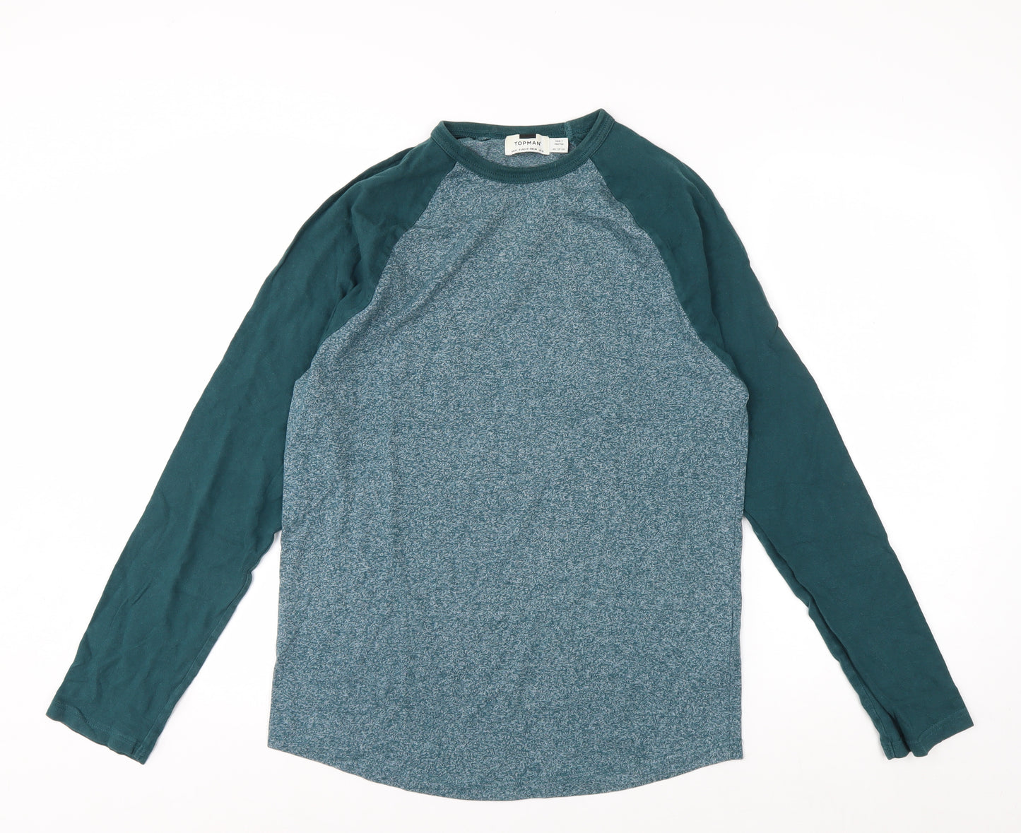 Topman Men's Blue Long Sleeve Colourblock Casual T-Shirt Size S