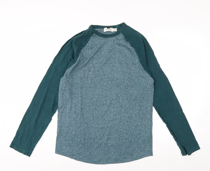 Topman Men's Blue Long Sleeve Colourblock Casual T-Shirt Size S