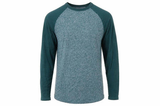 Front view of Topman Men's Blue Long Sleeve Colourblock Casual T-Shirt, size S