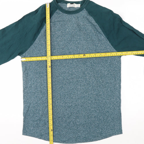 Topman Men's Blue Long Sleeve Colourblock Casual T-Shirt Size S