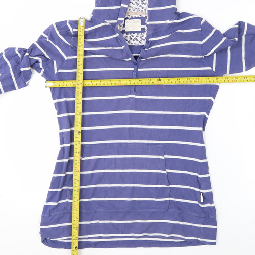 One Earth Women’s Blue Striped Pullover Hoodie Size 14 Cotton