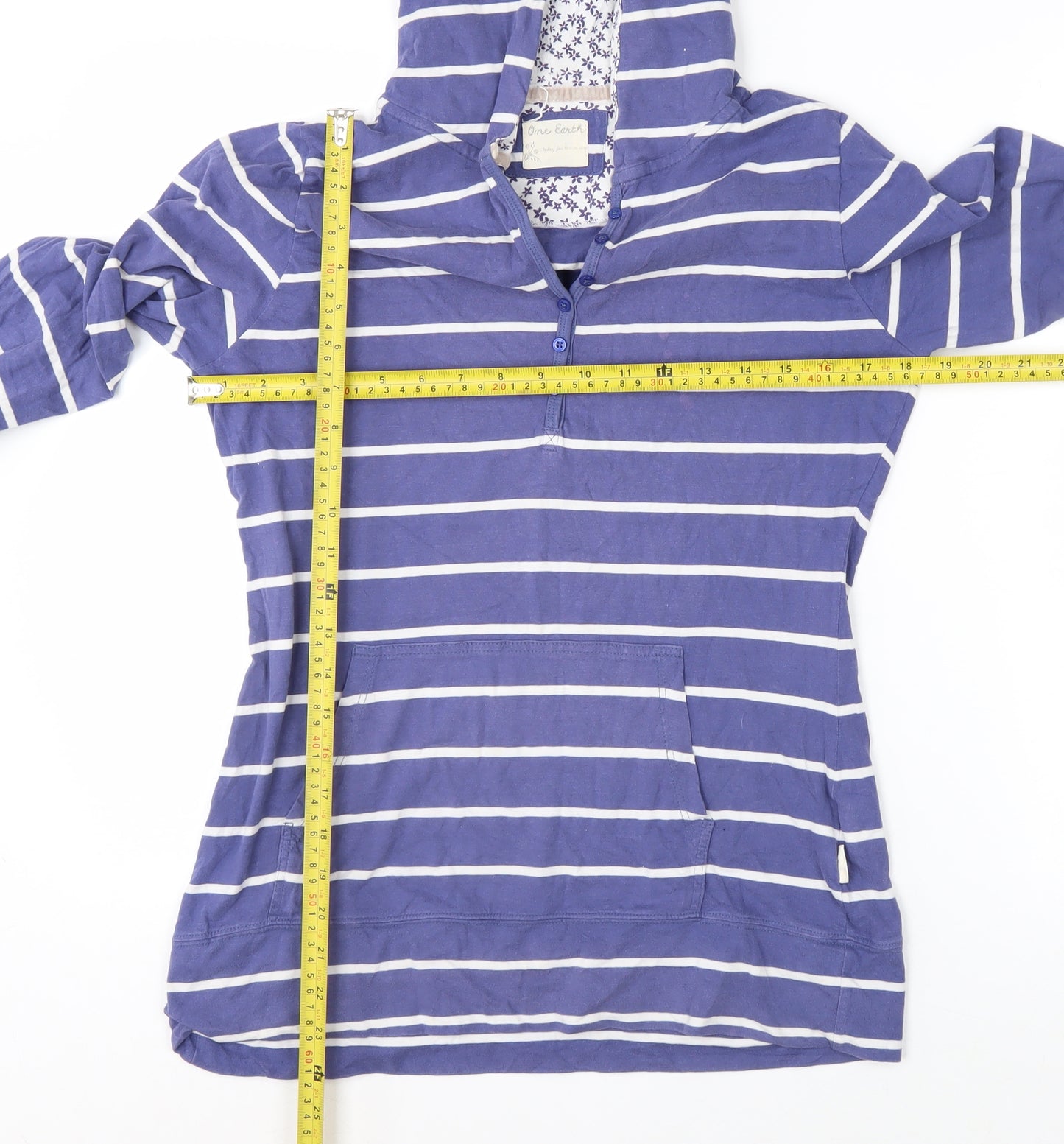 One Earth Women’s Blue Striped Pullover Hoodie Size 14 Cotton