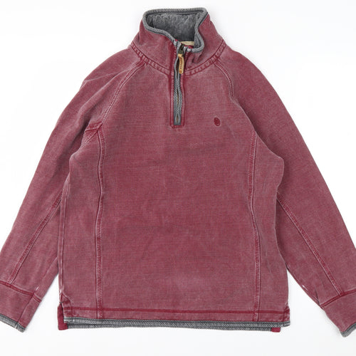 FatFace Men's Red 1/4 Zip Pullover Sweatshirt S Cotton Casual