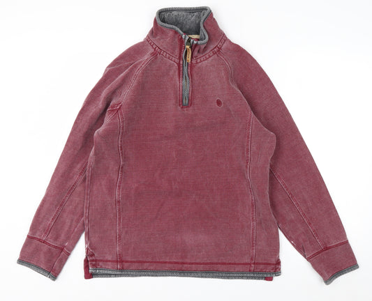 FatFace Men's Red 1/4 Zip Pullover Sweatshirt S Cotton Casual