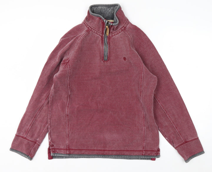 FatFace Men's Red 1/4 Zip Pullover Sweatshirt S Cotton Casual