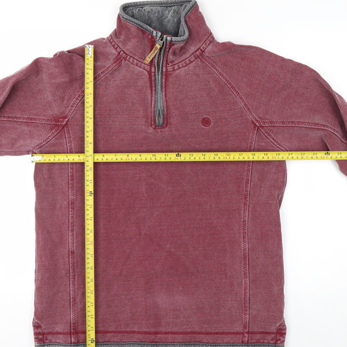 FatFace Men's Red 1/4 Zip Pullover Sweatshirt S Cotton Casual