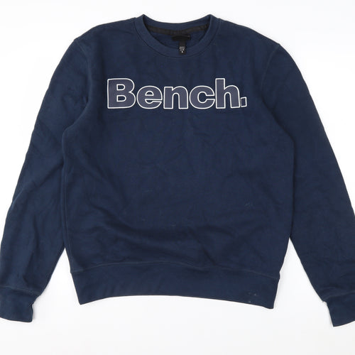 Bench Men’s Blue Sweatshirt S Pullover Crew Neck Logo Cotton Blend