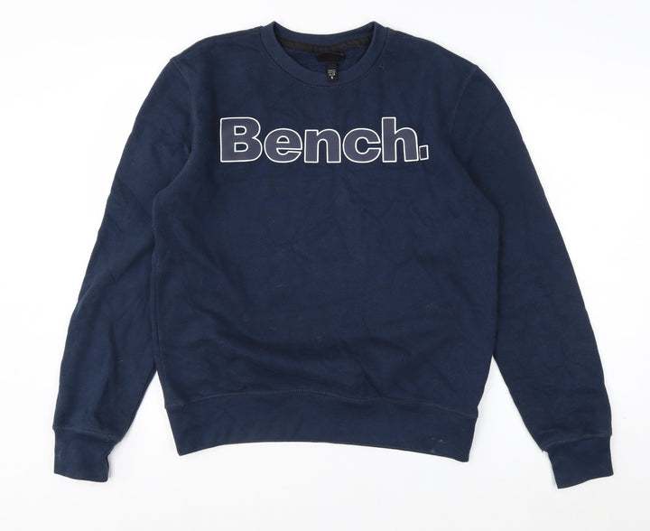 Bench Men’s Blue Sweatshirt S Pullover Crew Neck Logo Cotton Blend